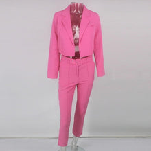 Load image into Gallery viewer, Neon Fashion Suit Autumn New Women Set Chic Streetwear with Belt Short Blazer Coat High Waist Pants Women Two Piece Outfits